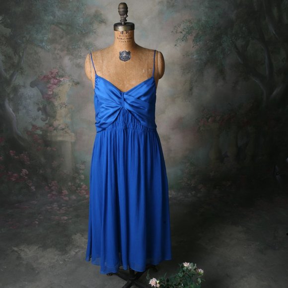 Moulinette Soeurs Anthro Blue Silk Tie Dress Sz10 - Picture 12 of 16